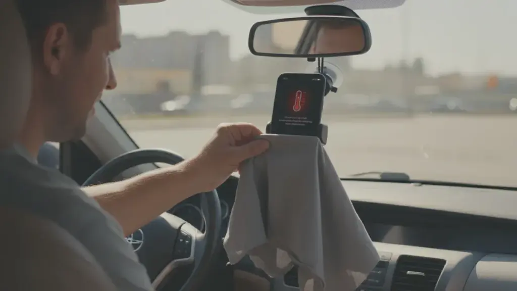 Dek je telefoon in de auto af met een grijs doekje en het scherm blijft koel